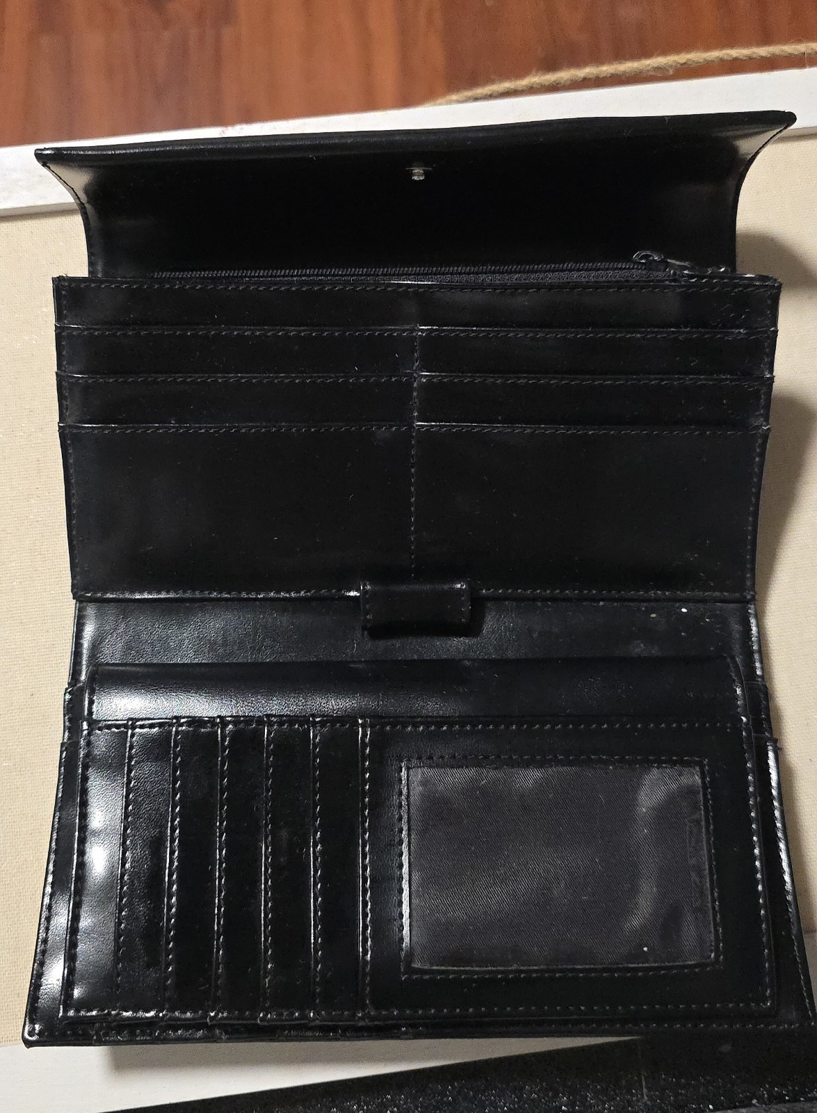 Esprit Black Faux Leather Card Slots Organizer 4”x8” Clutch Wallet