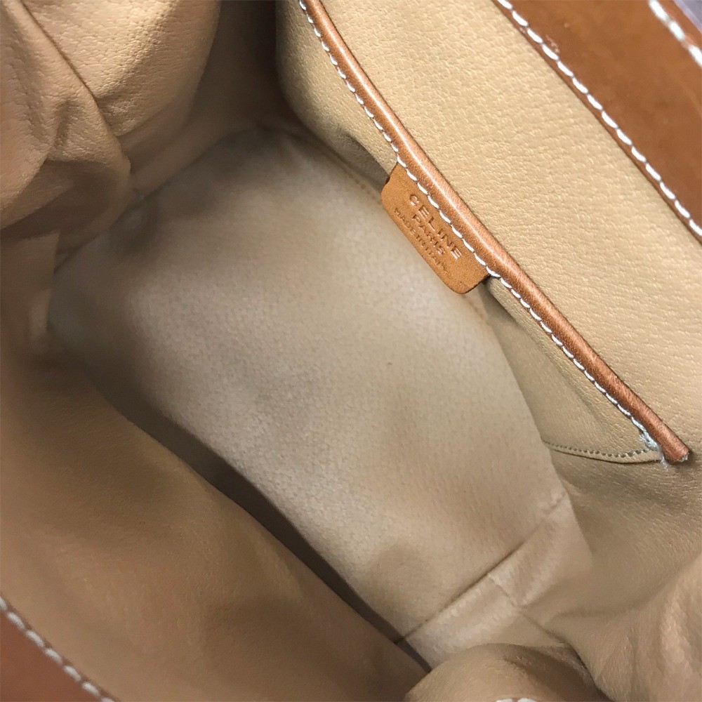 Auth Celine Backpack Macadam Striped Mini Brown Drawstring Women’s PVC Leather