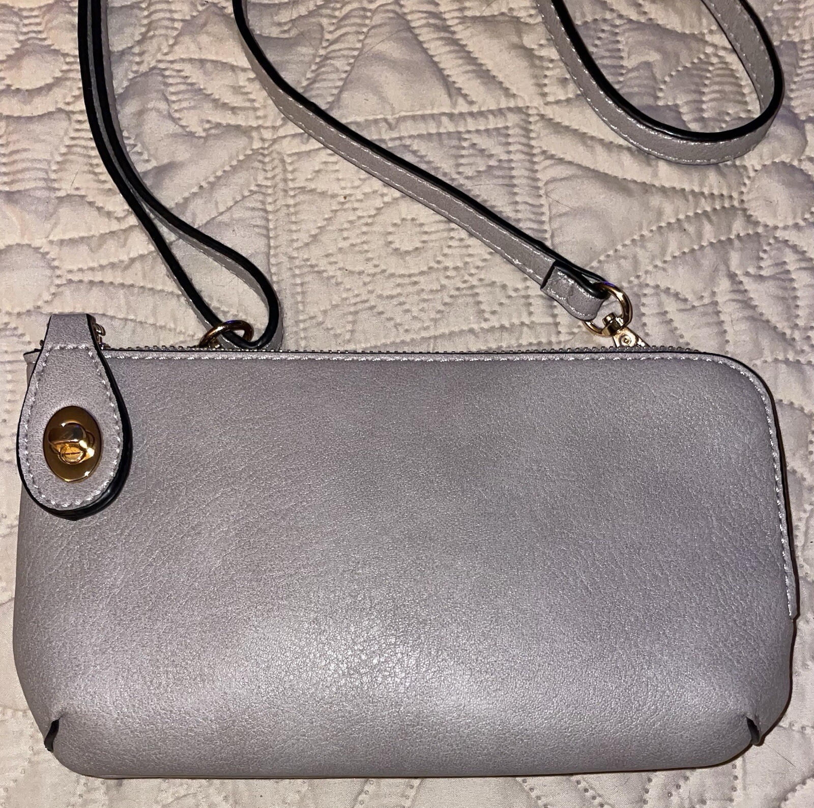 Small Crossbody Bag Wallet with Twist Locking Zipper Closure Color Gray 8×5”