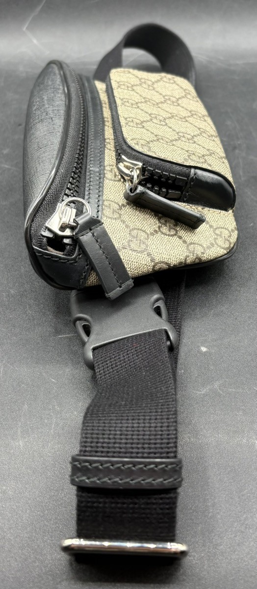 GUCCI GG SUPREME CANVAS BELT BAG BLACK LEATHER WAIST CROSSBODY FANNY (MVP038876)