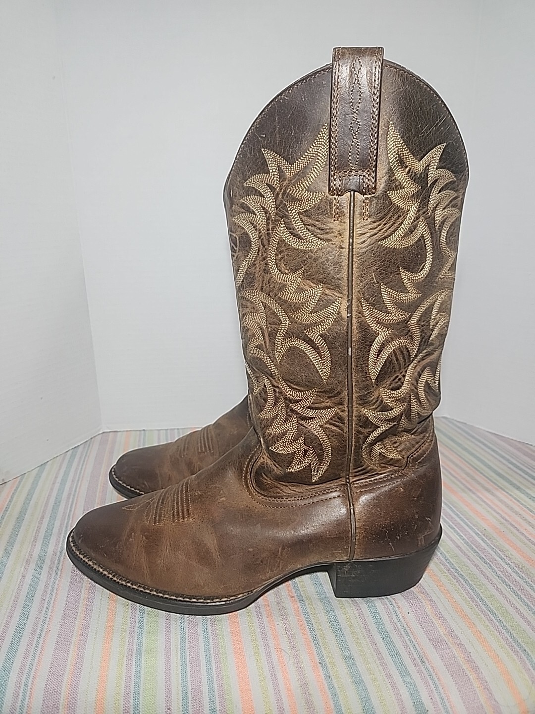 ARIAT HERITAGE OILED BROWN LEATHER ROUND TOE COWBOY WORK BOOTS #34725 MEN’S 8.5D