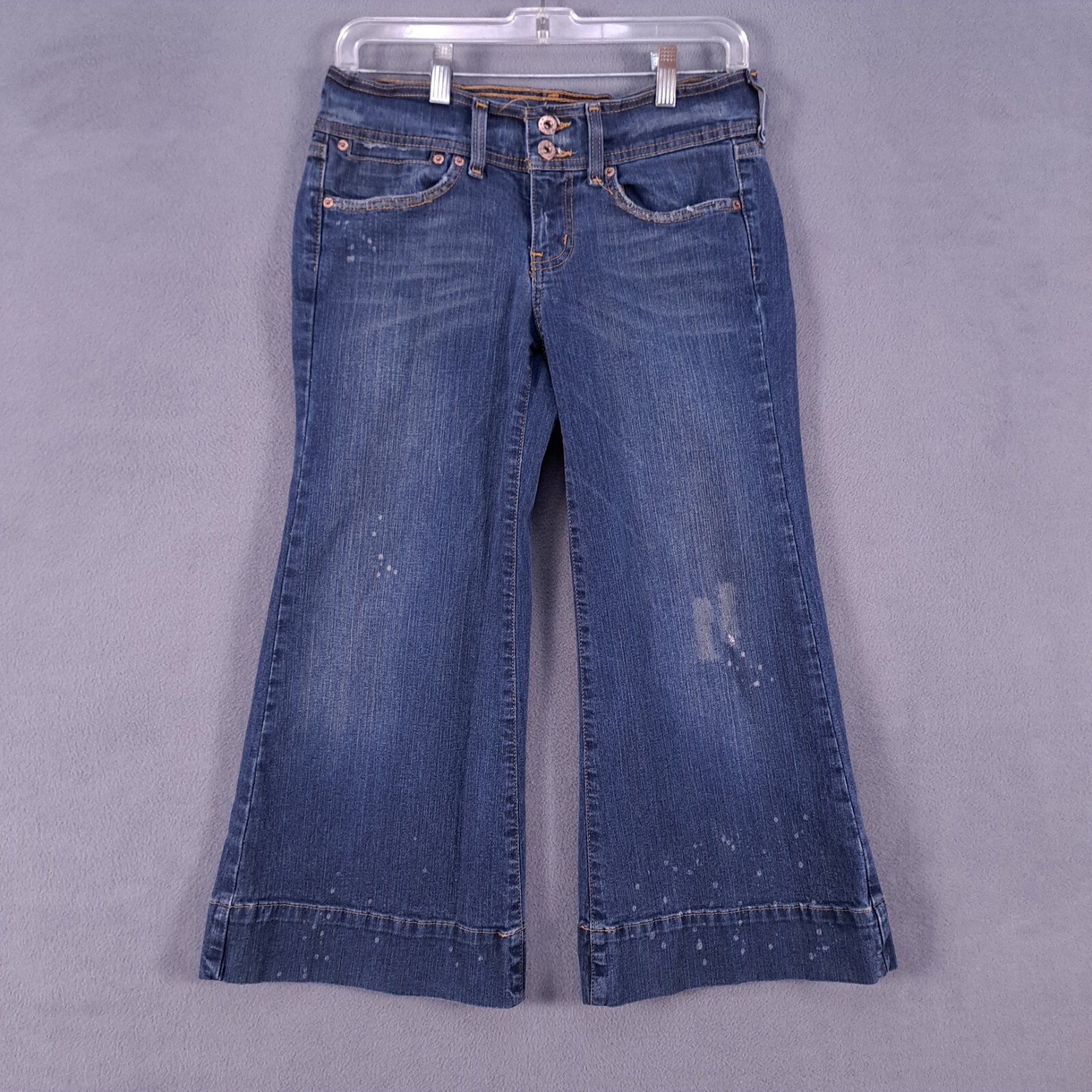 Hint Jeans Womens Juniors 7 Blue Stretch Denim Cropped Flare Leg Grunge