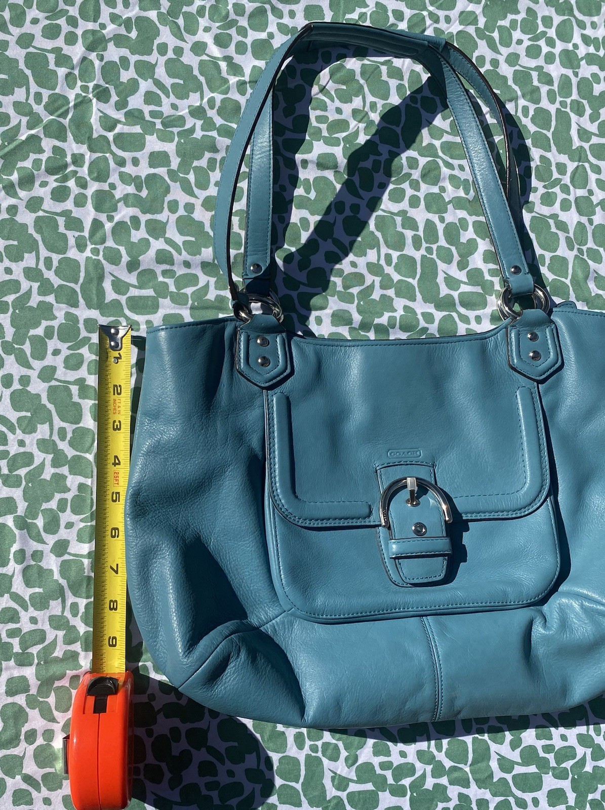 Coach Women’s Blue Shoulder Bag, Buckle Accent, Magnetic & Zip Closure, Inner P…