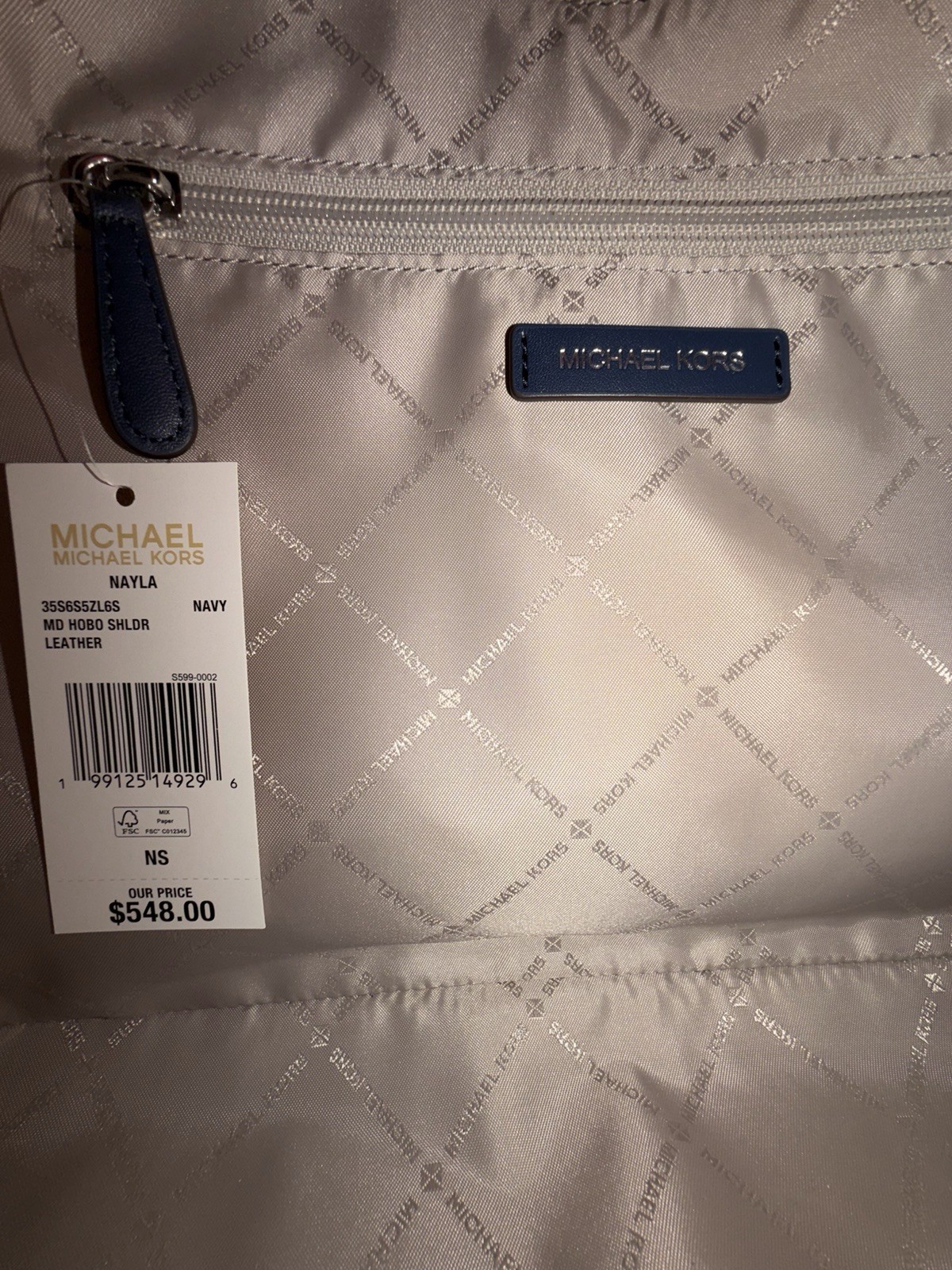 Michael Kors Nayla Medium Suede Leather Hobo Shoulder Bag Navy/Silver