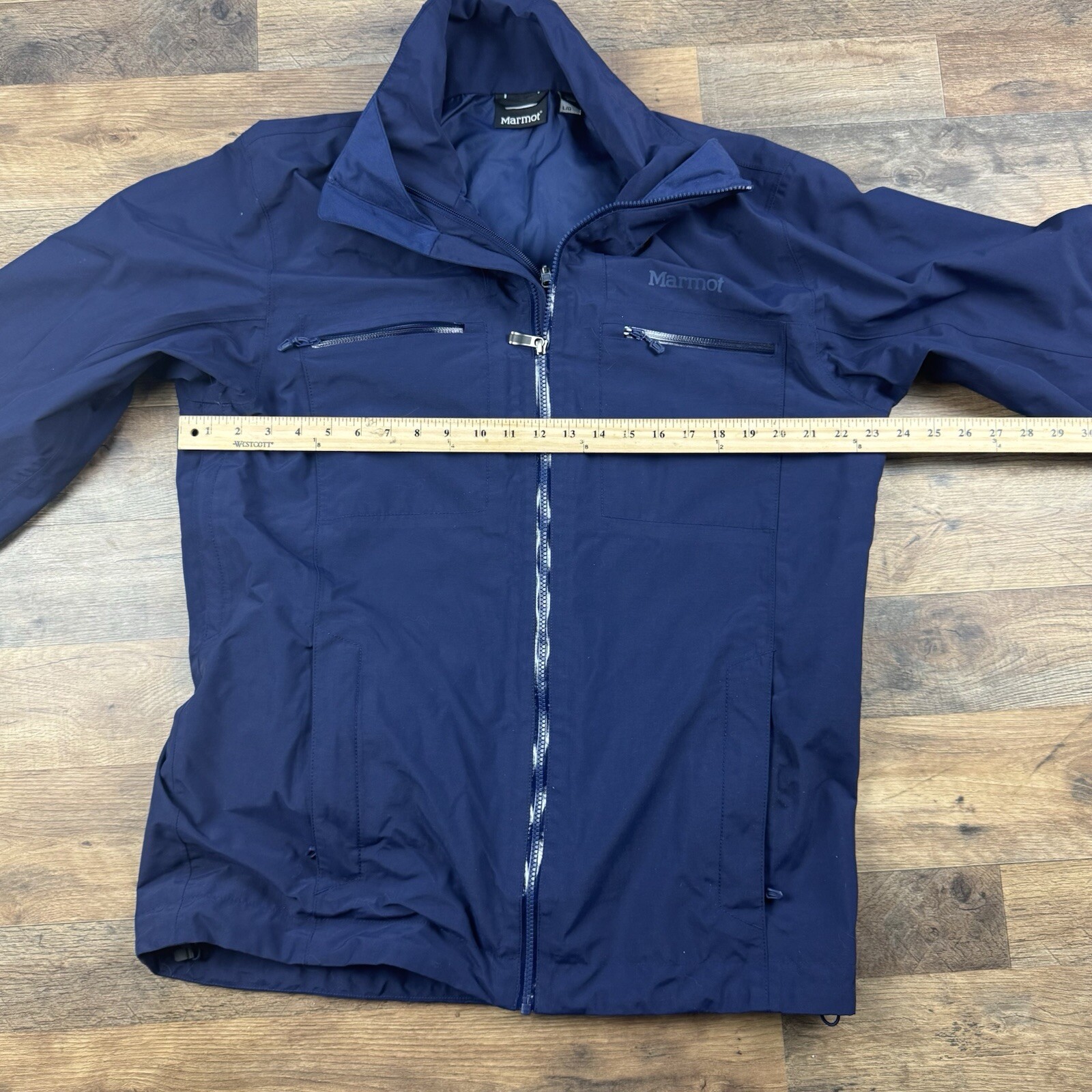 Marmot Women’s Size Large Shell Jacket Blue Chest Zip Pockets