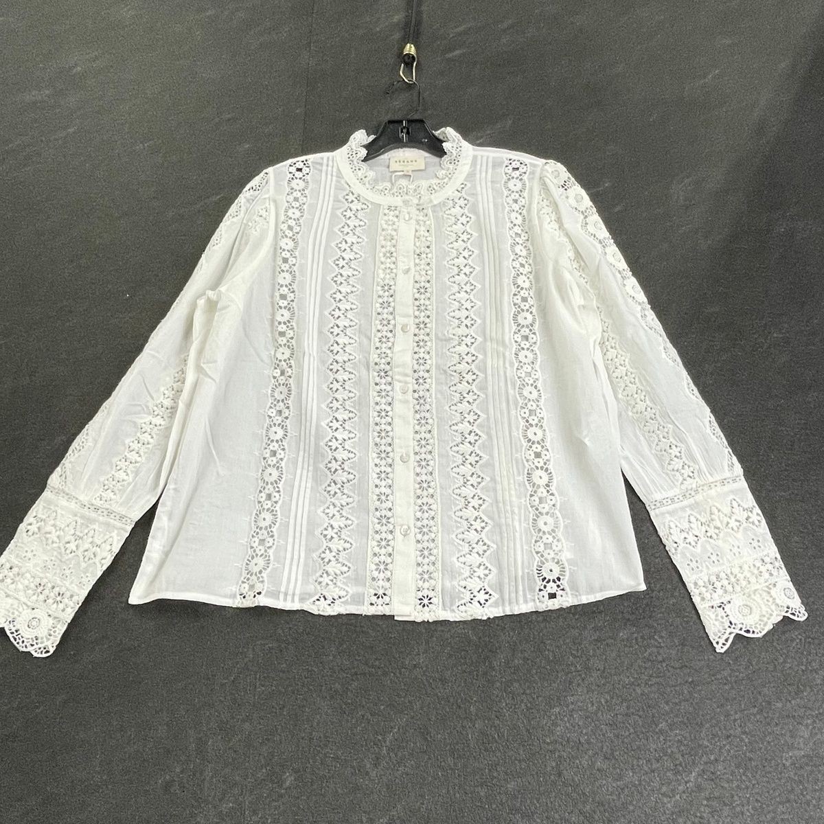 SEZANE Rym Long Sleeve Lace Shirt Women’s Size 10 Ecru