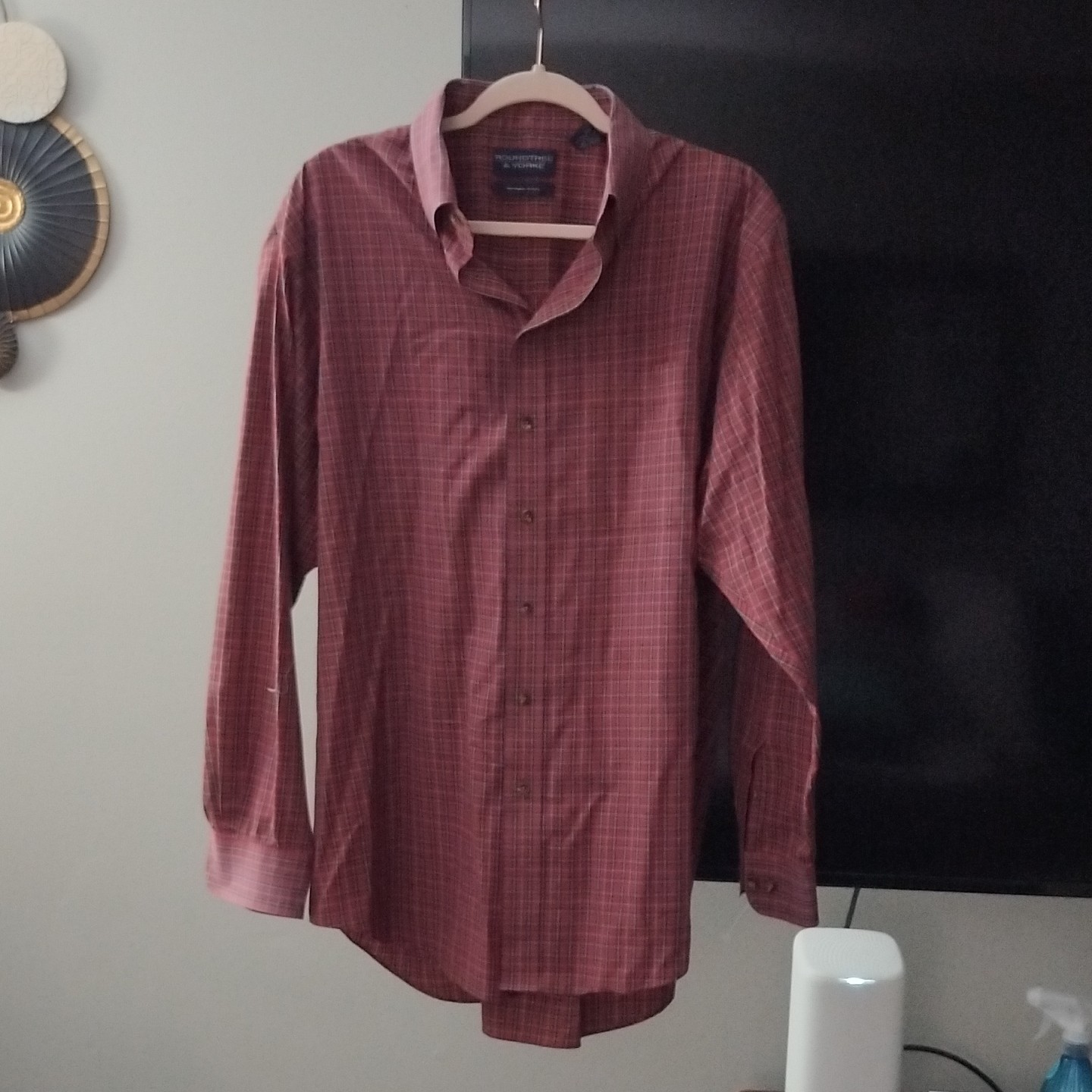 Roundtree & Yorke Men’s Wrinkle Free Plaid Long Sleeve Button-Up XLT Red/Green