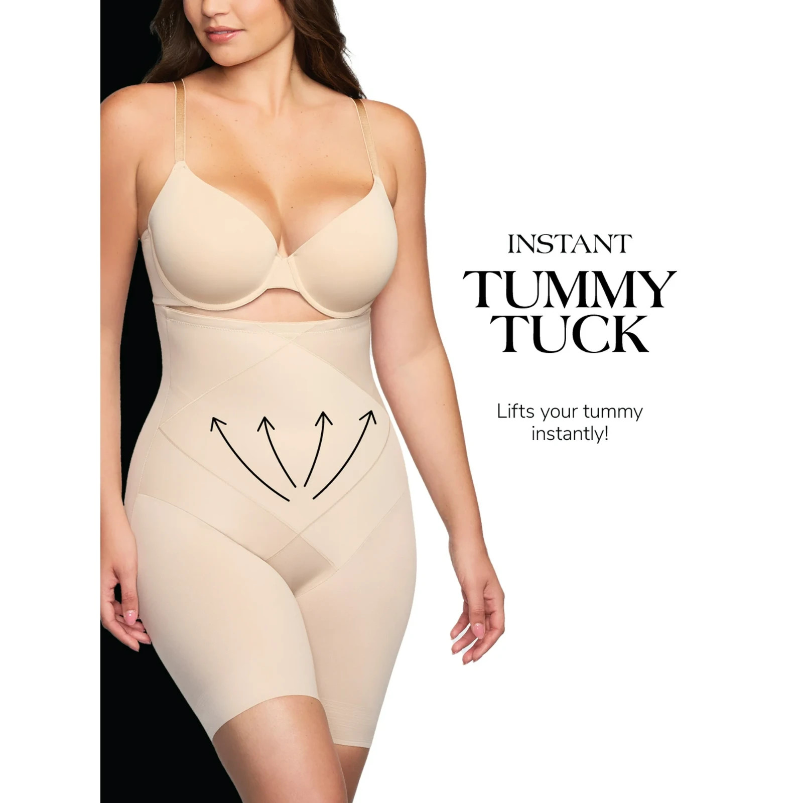 Cupid Extra Firm Control Hi Waist Thigh Slimmer, Tummy Tuck Black