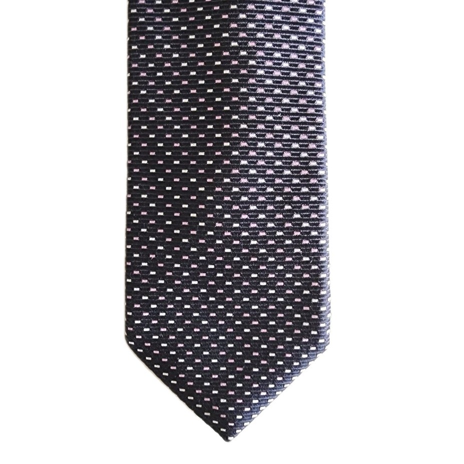 Hugo Boss Mens Tie Black Label Silk Black White Pink Made in Italy Classic