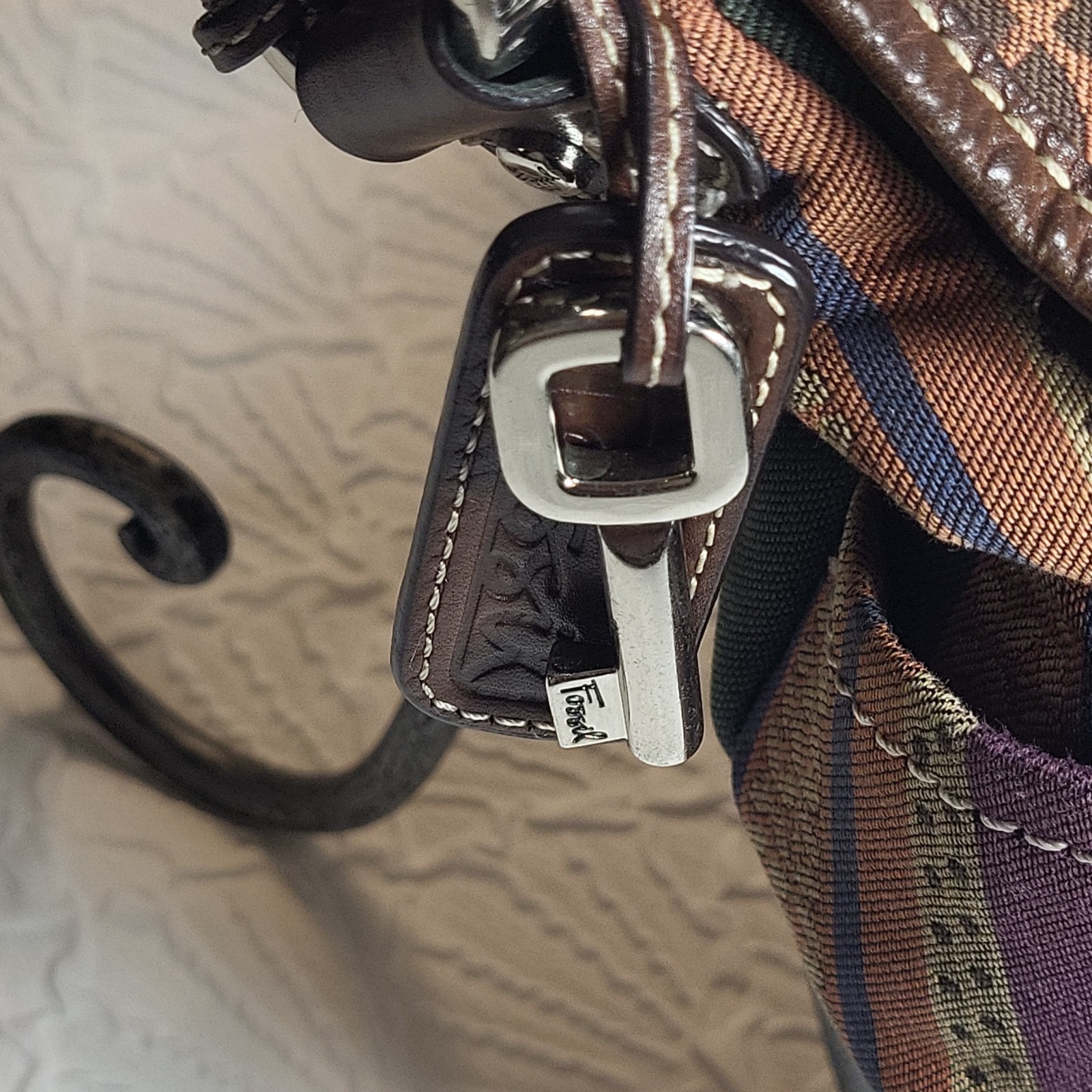 Fossil Multicolor Striped Shoulder Bag, Zipper, Patterned, Strap Accent, Key