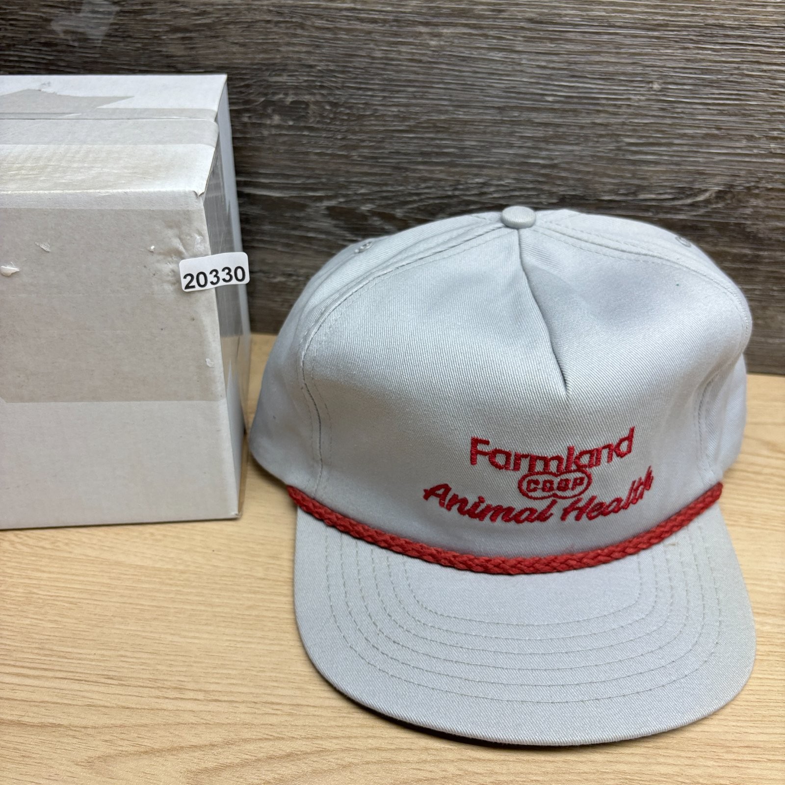 Vintage Farmland COOP Hat Cap Strap Back Gray Red Rope Animal Health Advertising