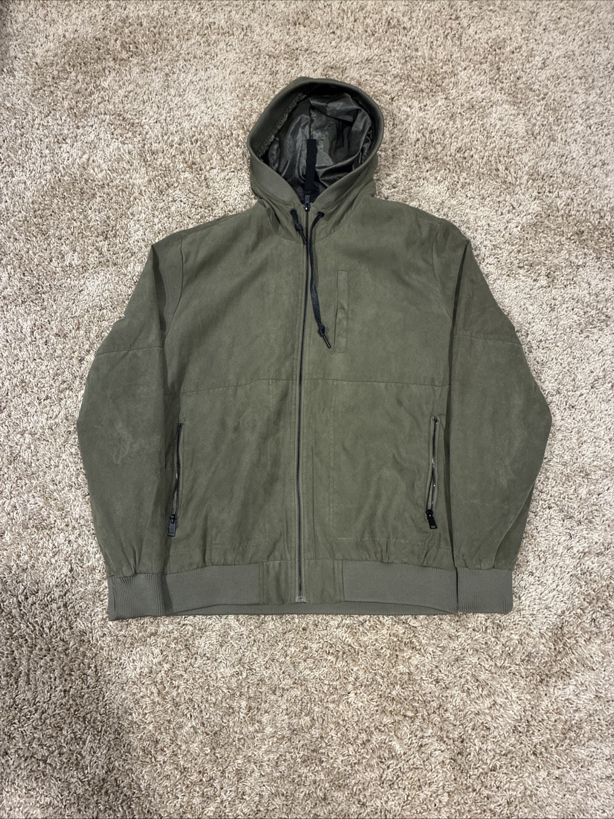 Sean John Men’s Large Tall Lightweight Hooded Jacket- Olive Green
