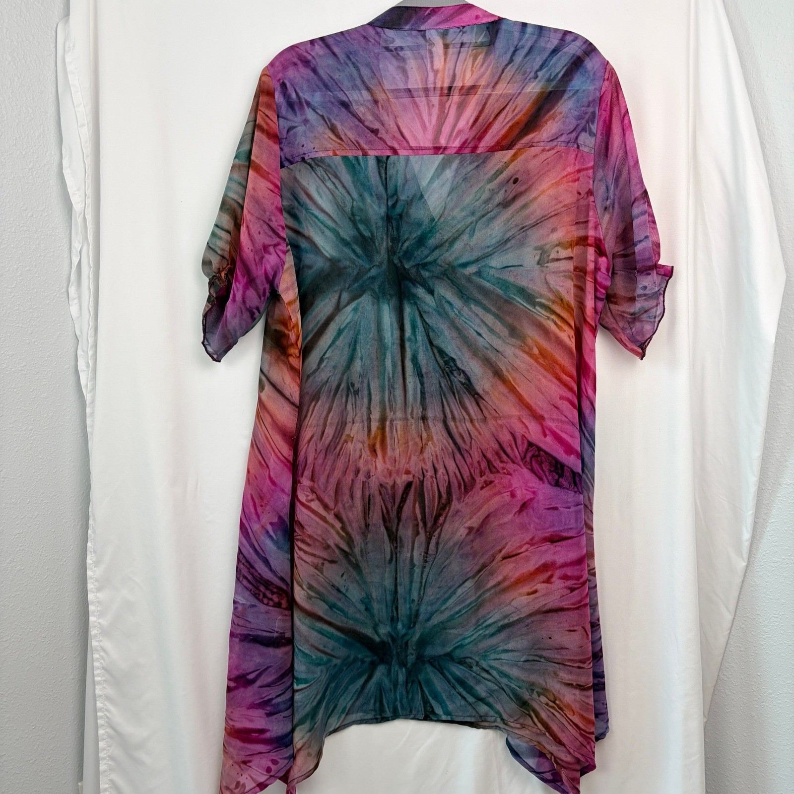 India Boutique Tie Dye Beaded Kaftan Tunic Top Free Size Multicolor Boho