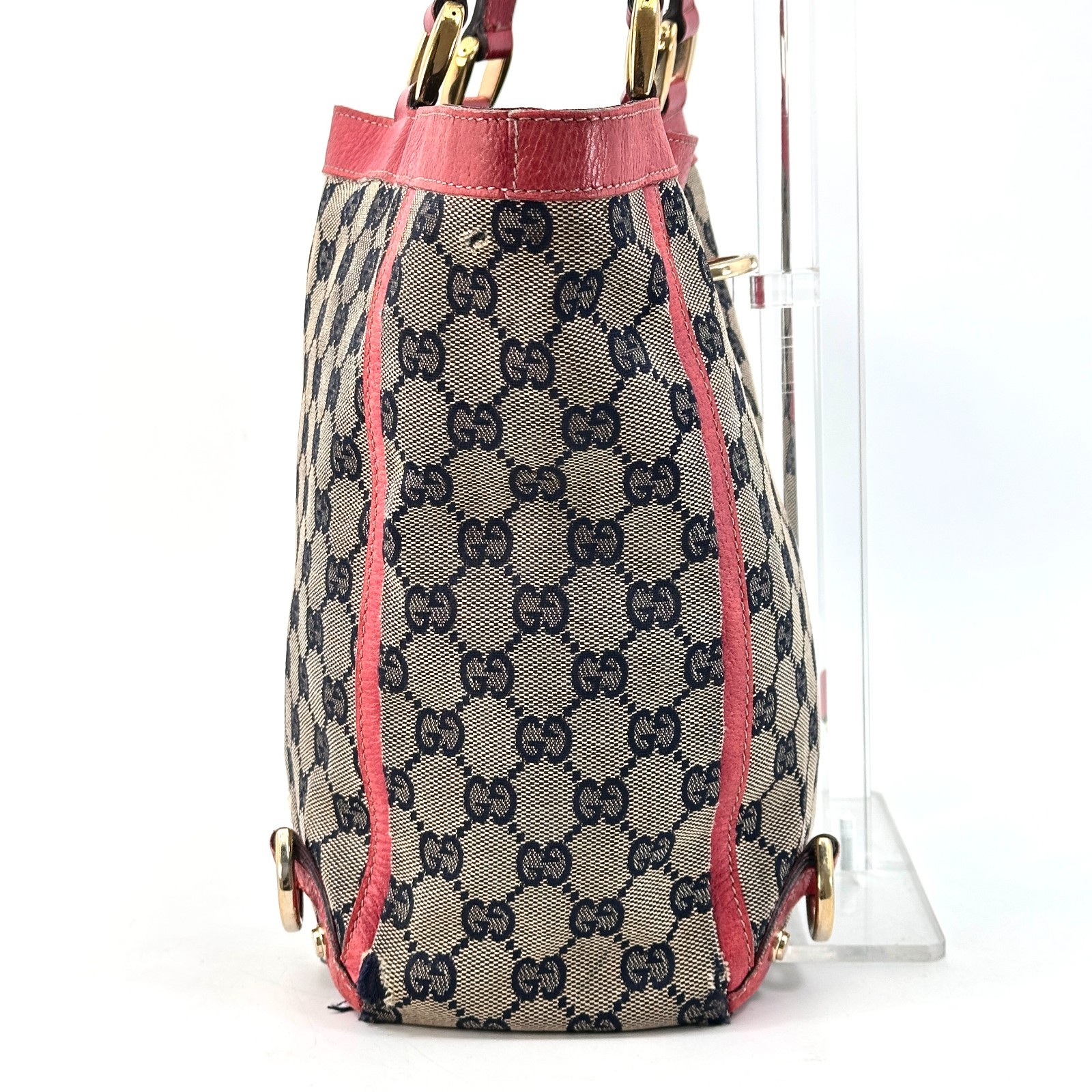 Gucci Abbey GG Canvas Leather Red 130739 Handbag Tote Bag Authentic