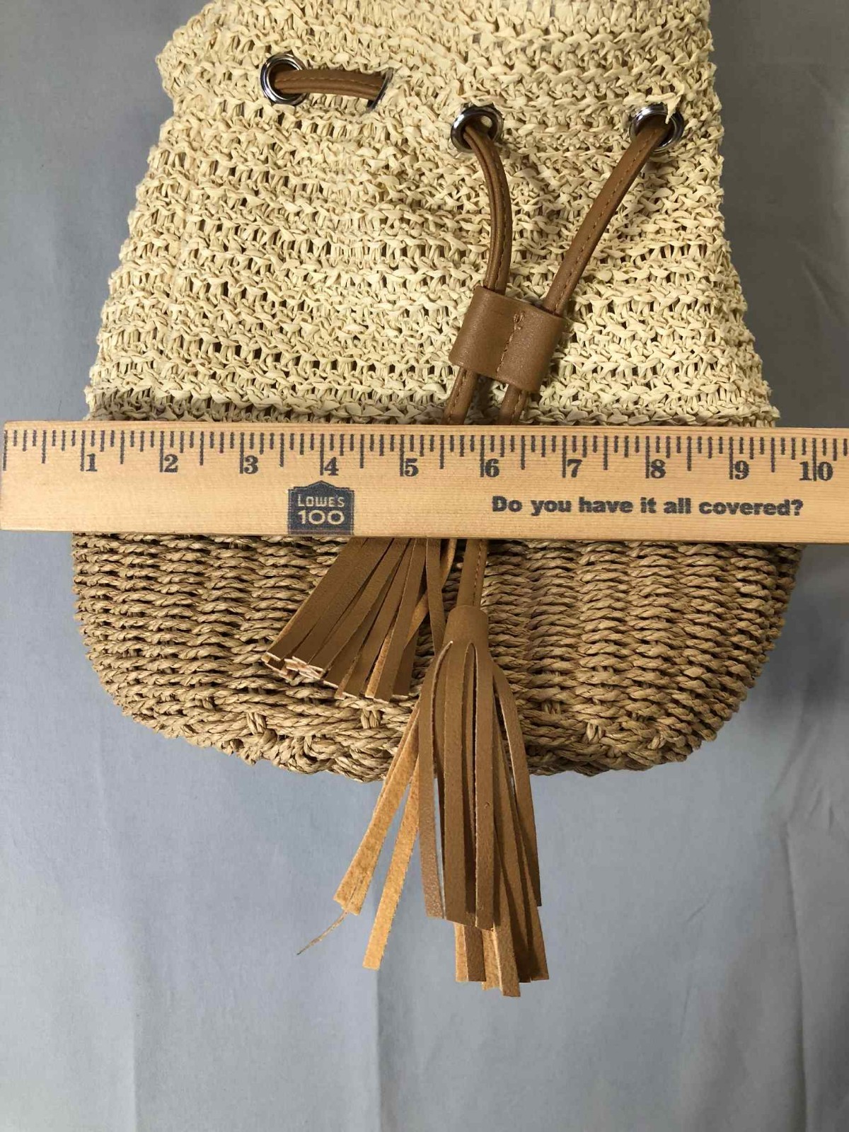 Two Tone 100% Paper Woven Bucket Bag Drawstring Crossbody Polyurethane Strap