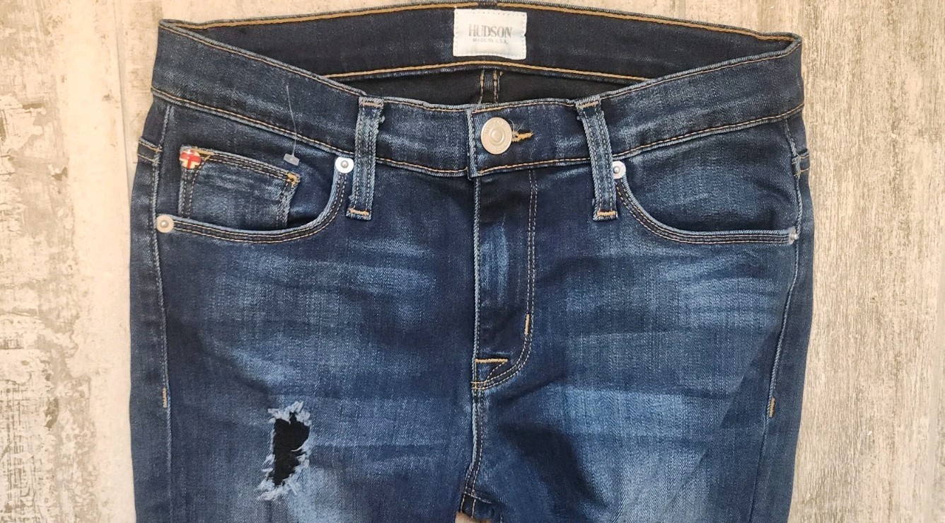 Hudson Womens Jean Nico Midrise Super Skinny Sz 26 Distressed Dark Wash