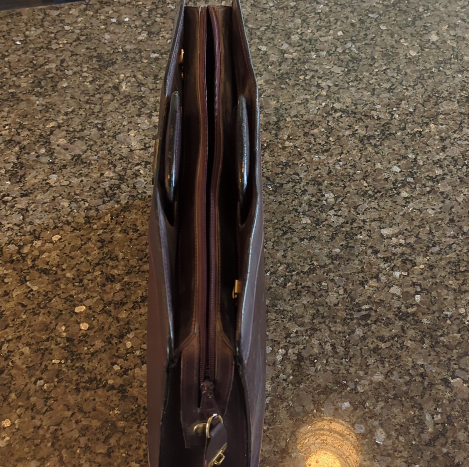 Brown Men’s Briefcase Zip Push Lock Top Handle Detachable Strap