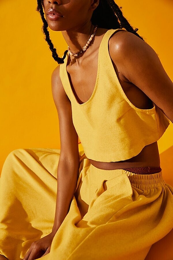 Free People Maritza Culotte Set Crop Top & Wide Trousers Yellow Size XS uk 8 NEW