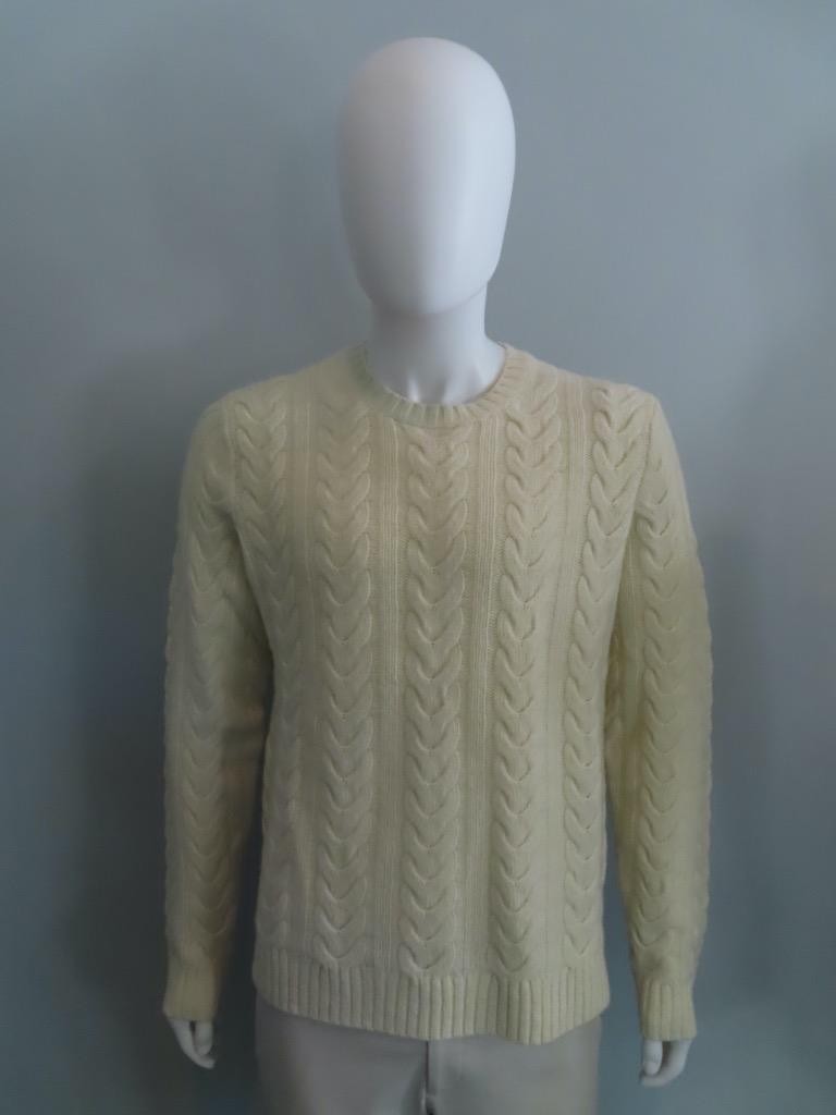 Todd Snyder Cream Merino Wool Cable Knit Crew Neck Pullover Sweater Size M