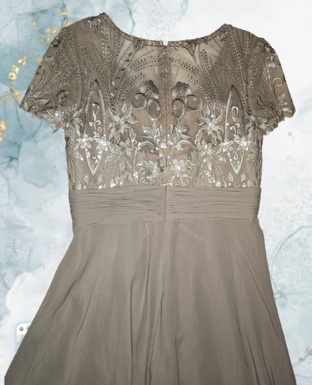 JJ’s House Mother of the Bride Dress Taupe Size 10 Long Elegant Chiffon