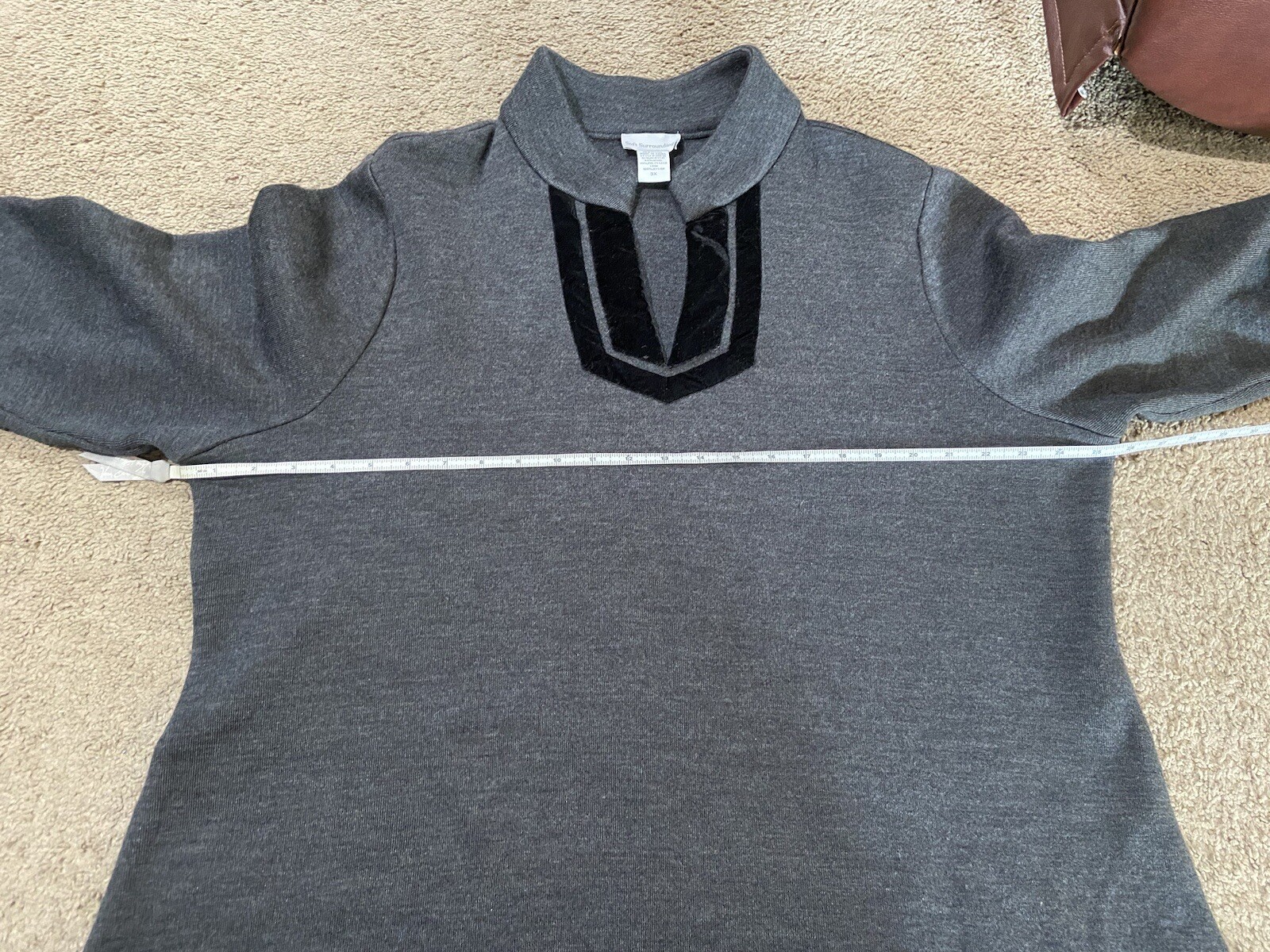 Soft Surroundings Runway Tunic Sweater Plus Size 3X Gray Wool Black Velvet Trim
