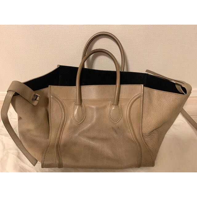 CELINE Luggage Phantom Tote Bag Handbag Shoulder Bag Leather Greige Authentic JP