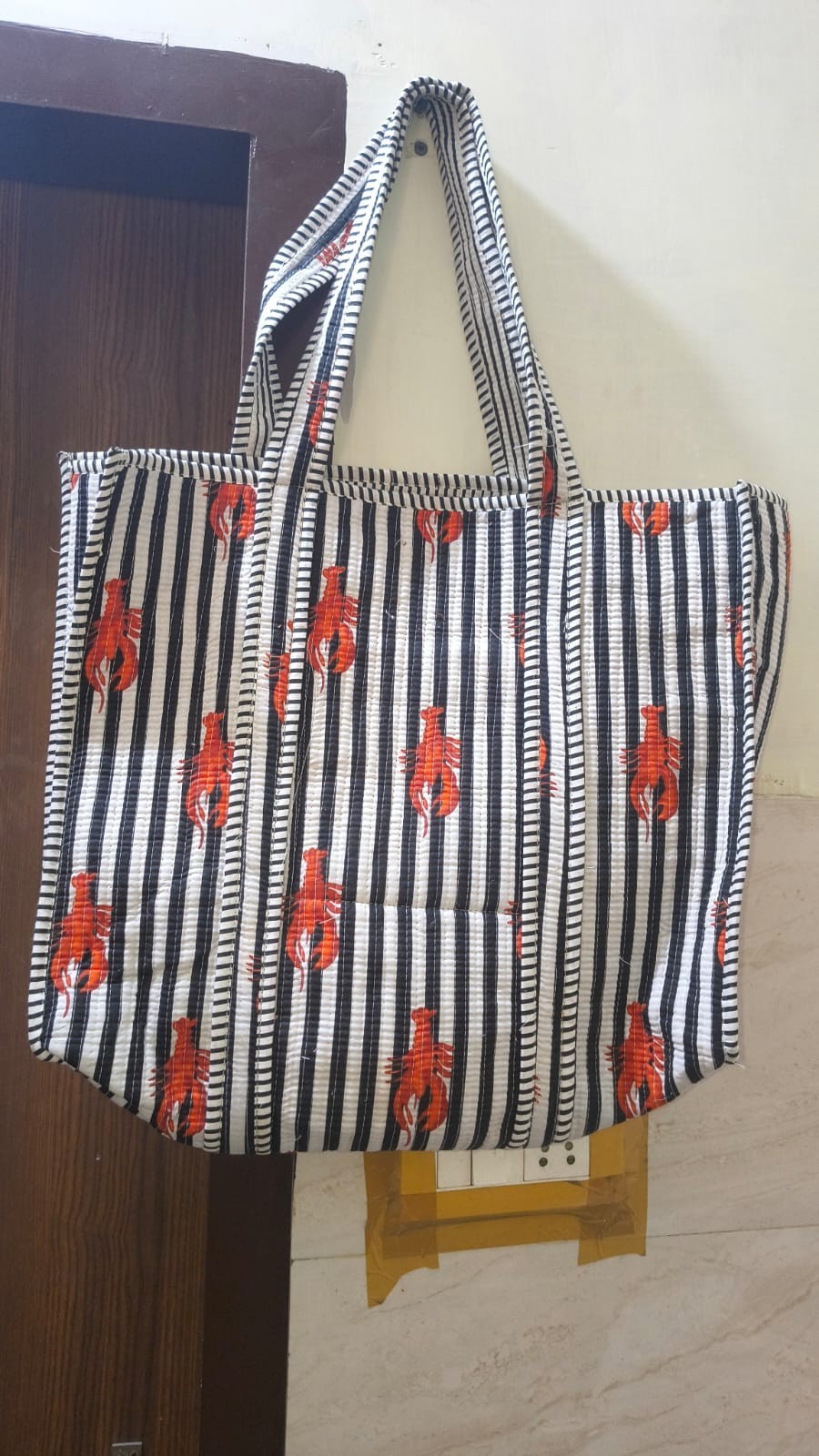 Handmade Quilted Cotton Tote Bag Large Beach Travel Shopper Striped Lobster PriT