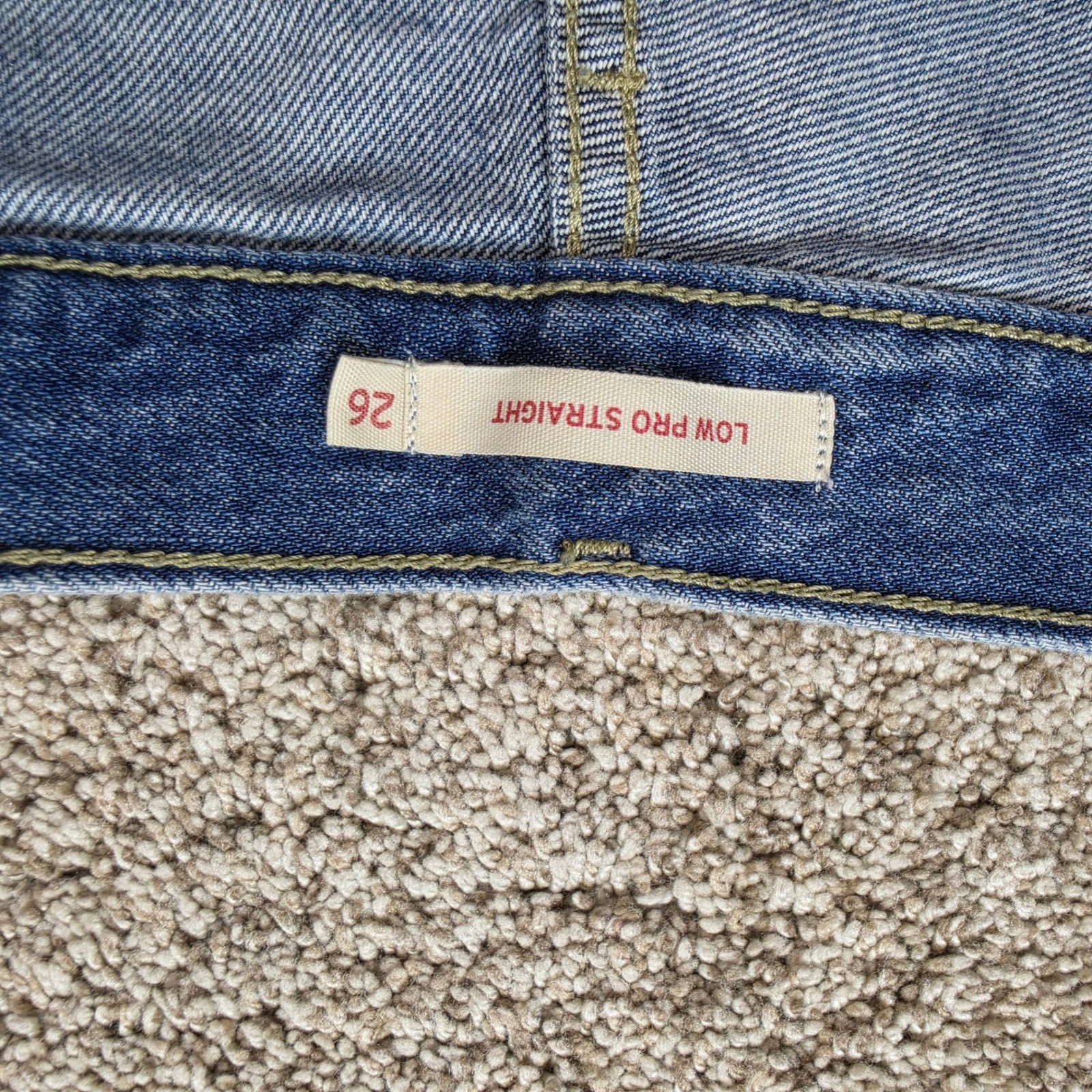 Levi’s Low Pro Straight Jeans Womens 26 Blue Cotton Distressed Raw Hem 90s Style