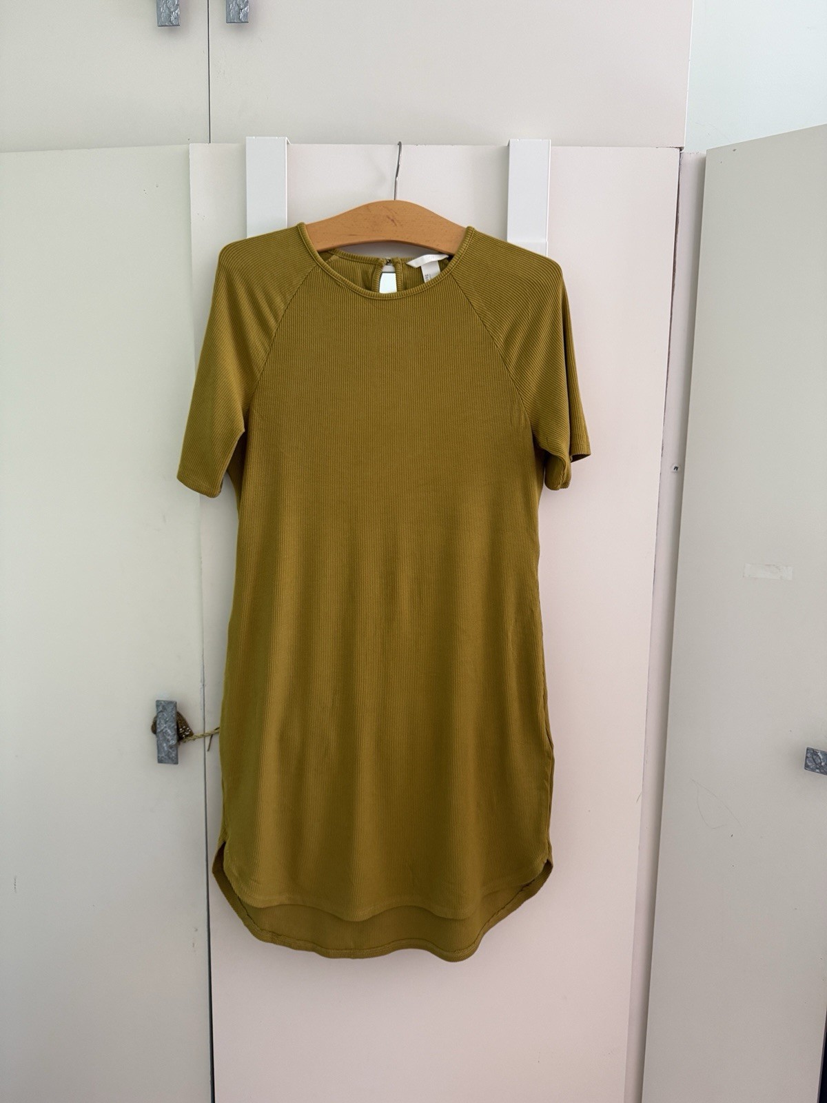 H&M Khaki Green Ribbed Jersey Tunic With Button Detail. Uk Size Large