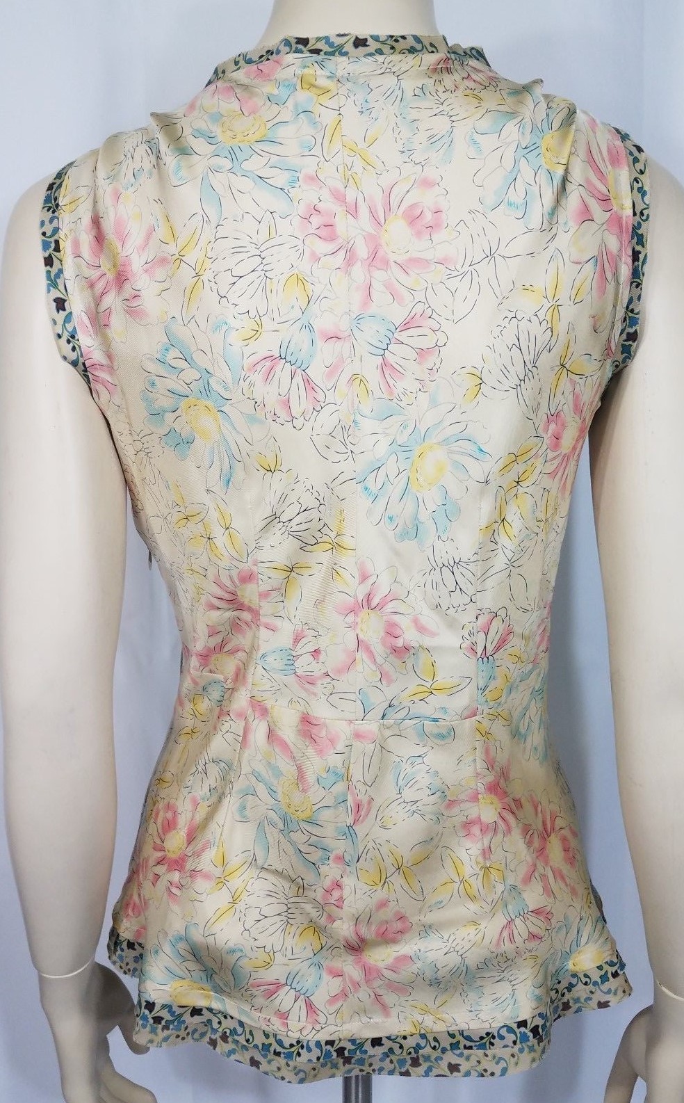 Sundance ivory pink blue floral silk v-neck sleeveless blouse shirt ladies 4