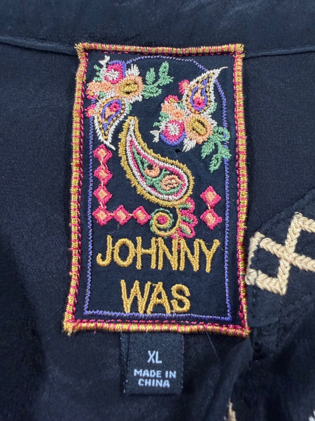 Johnny Was Diedre Tassel Yoke Blouse Embroidered Leopard Print Size X-Large
