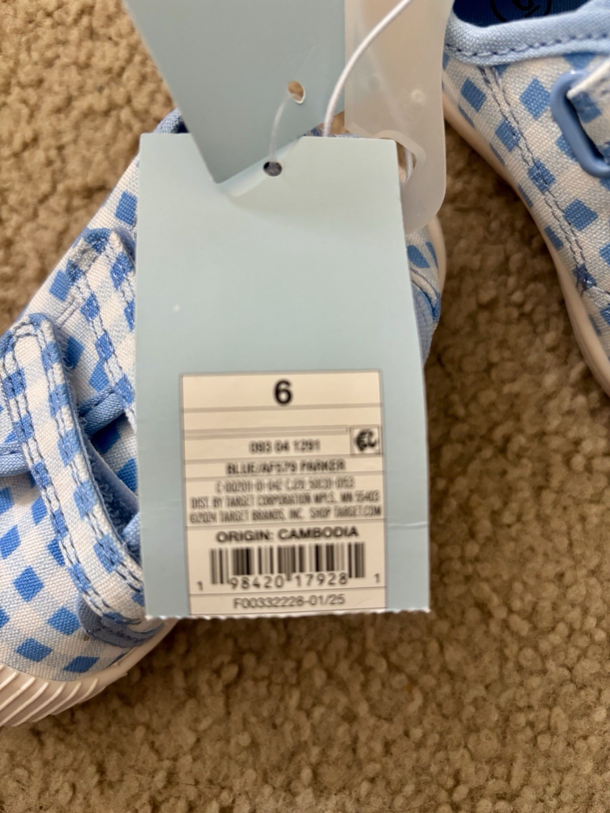 Cat & Jack Shoes Kids Size 6 Blue Gingham Parker Sneaker Hook & Loop Casual