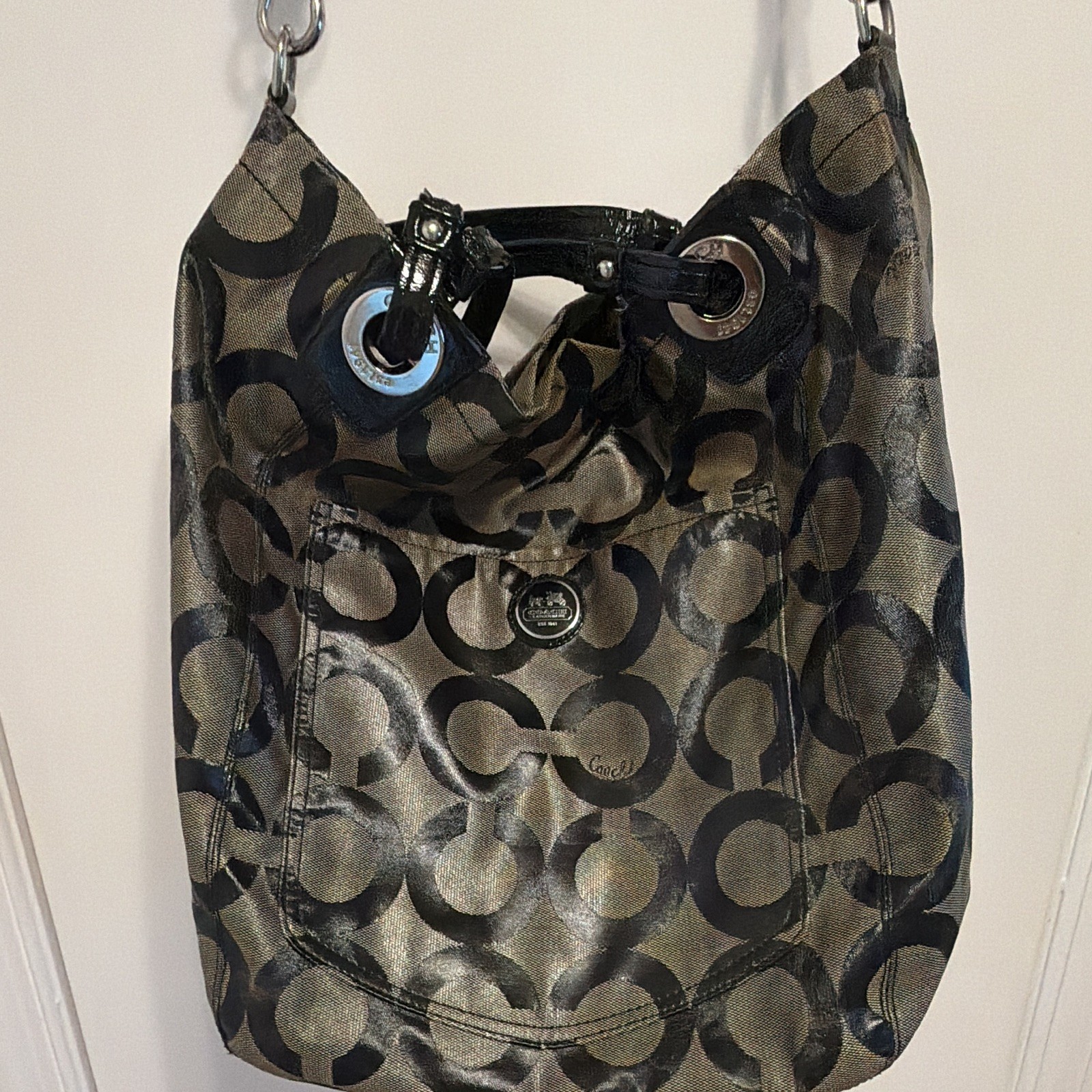 Authentic Coach Op Art sateen canvas tote (style 14252)