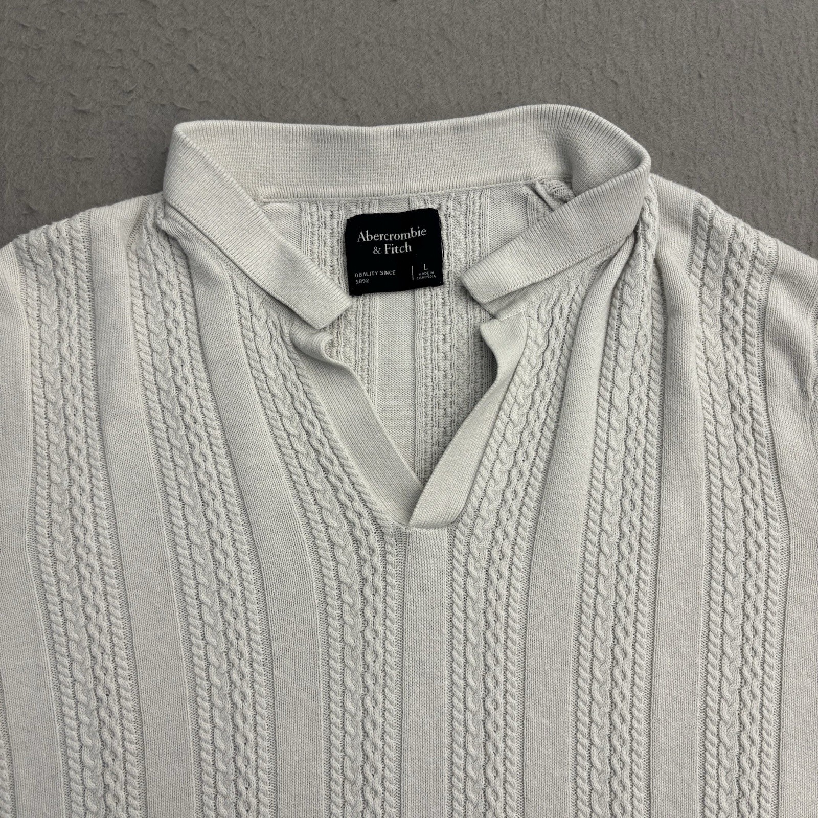 Abercrombie & Fitch Open Knit Polo Shirt White Mens Large Johnny Collar Stripe