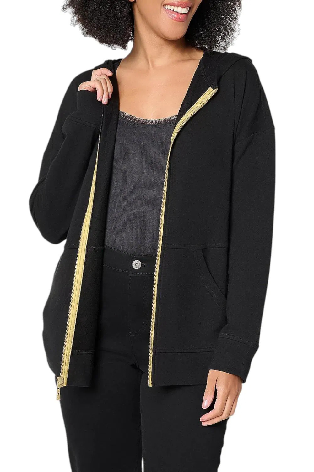 Belle by Kim Gravel Women’s French Terry Golden Zip Hoodie Blk