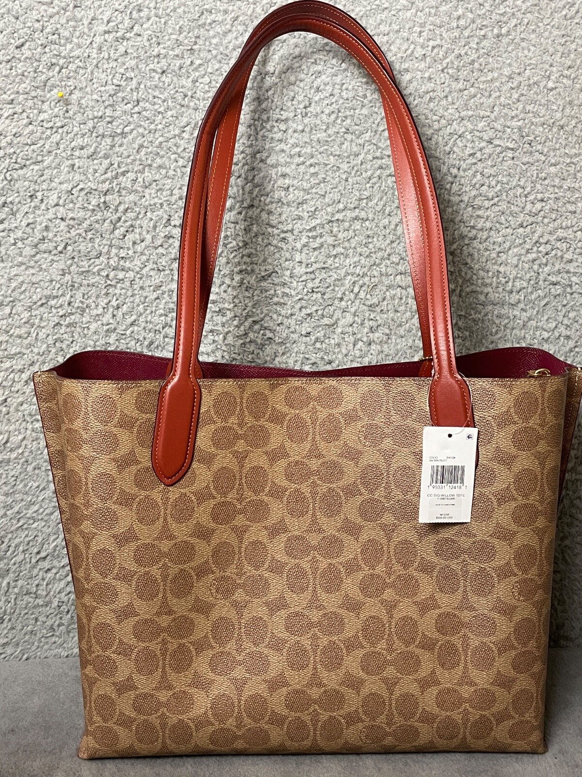 Coach Signature Willow Tote Womens Tan Rust Handbag Logo Roomy Fits Laptop
