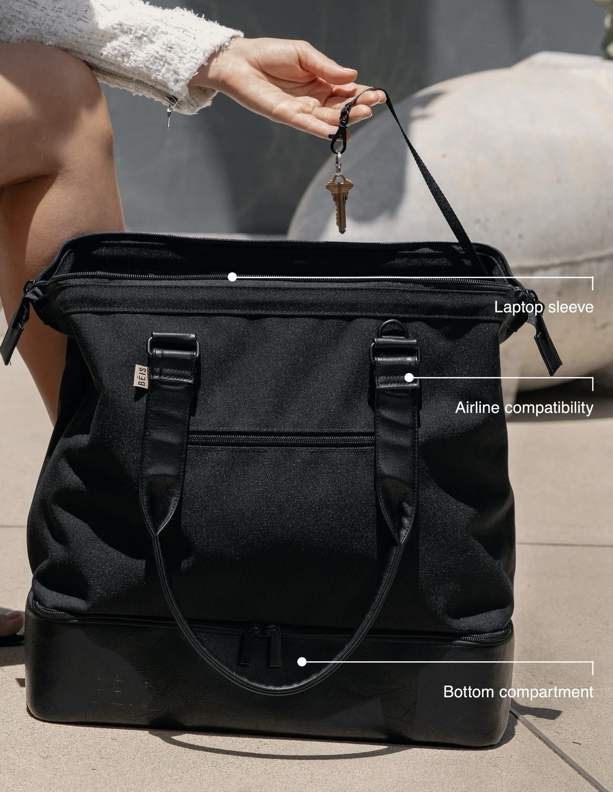 BEIS The Convertible Mini Weekender Travel Bag in Black Excellent Condition