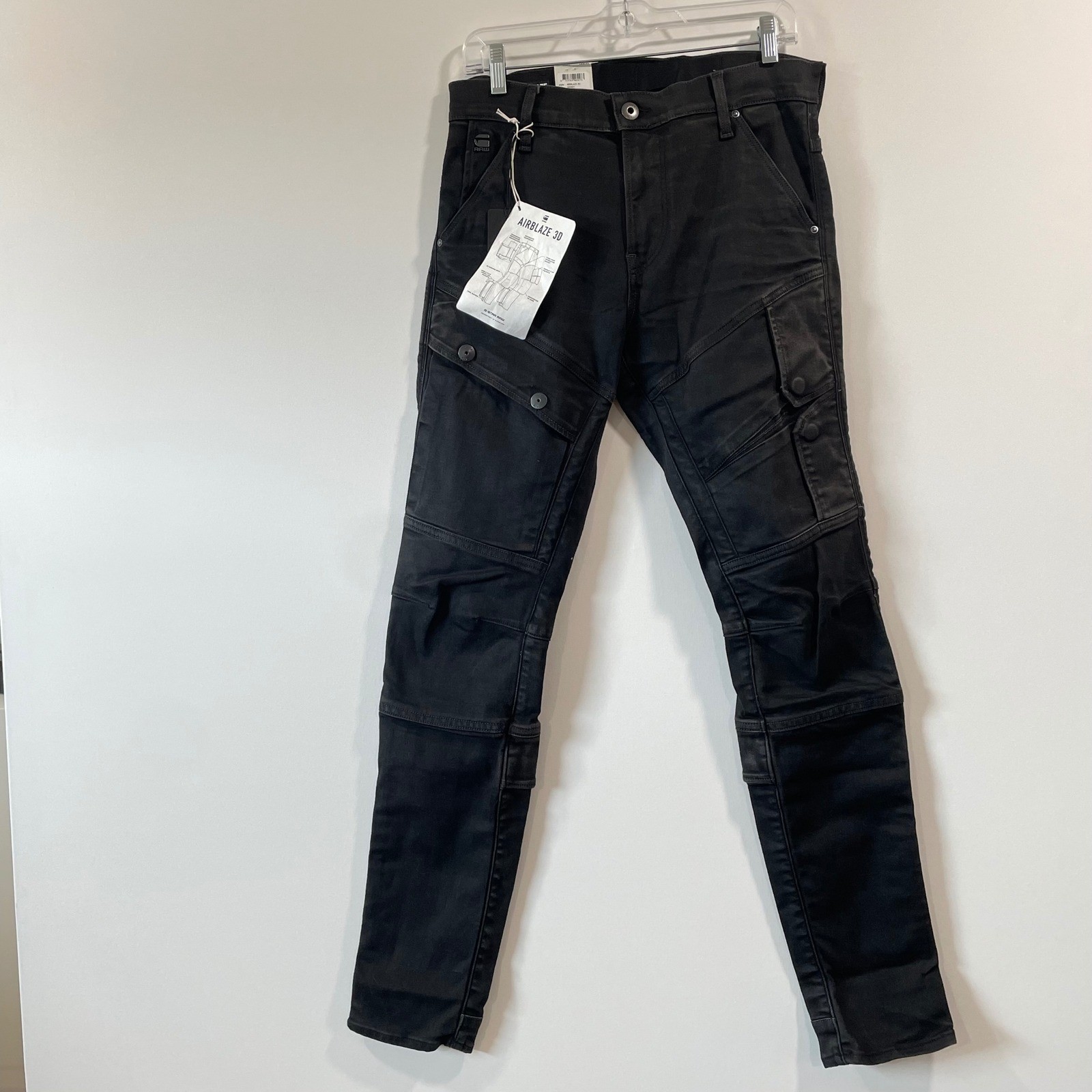 G-Star RAW Airblaze 3D Skinny Jeans Cargo Pants Black Denim W29 L32 NEW