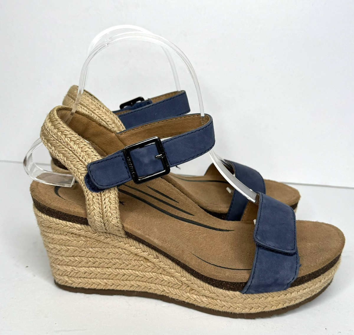 Aetrex Sydney Espadrille Wedge Sandals Womens 7.5/8 Euro 38 Blue Leather Comfort