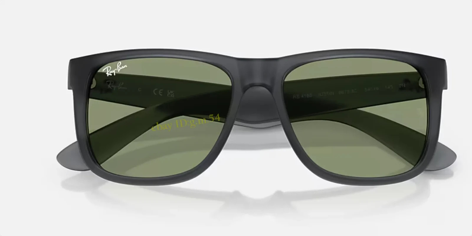 Ray-Ban Justin Classic RB4165 Matte Opal Grey Nylon Green Lens Sunglasses 54 UV