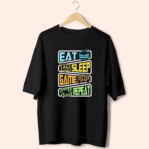 New Eat Sleep Level Up Repeat Funny Black S to 5XL Tee Shirt