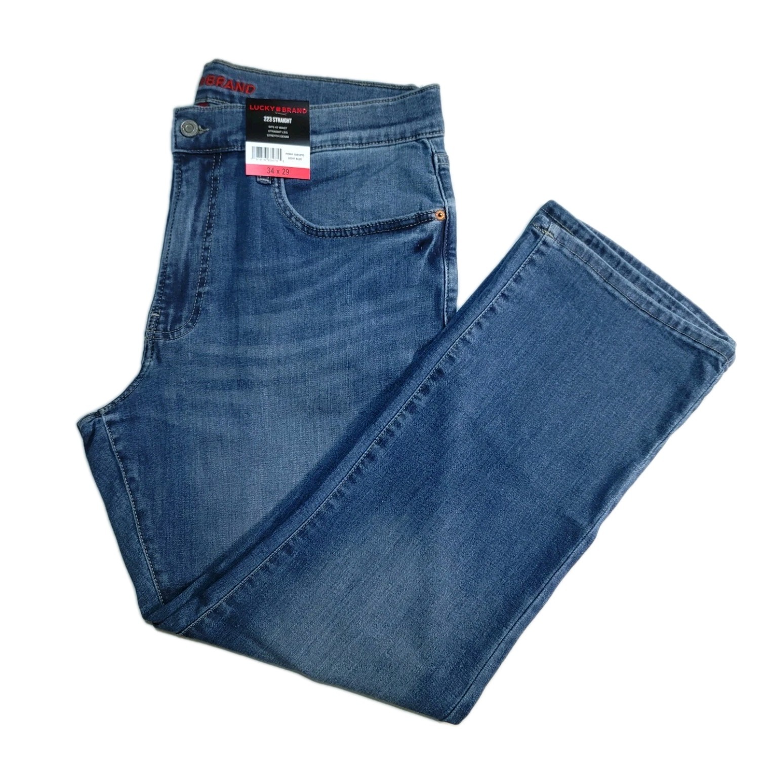 Lucky Brand Mens 223 Straight Stretch 34×29 Classic 5-Pocket Denim Jeans Lt Blue