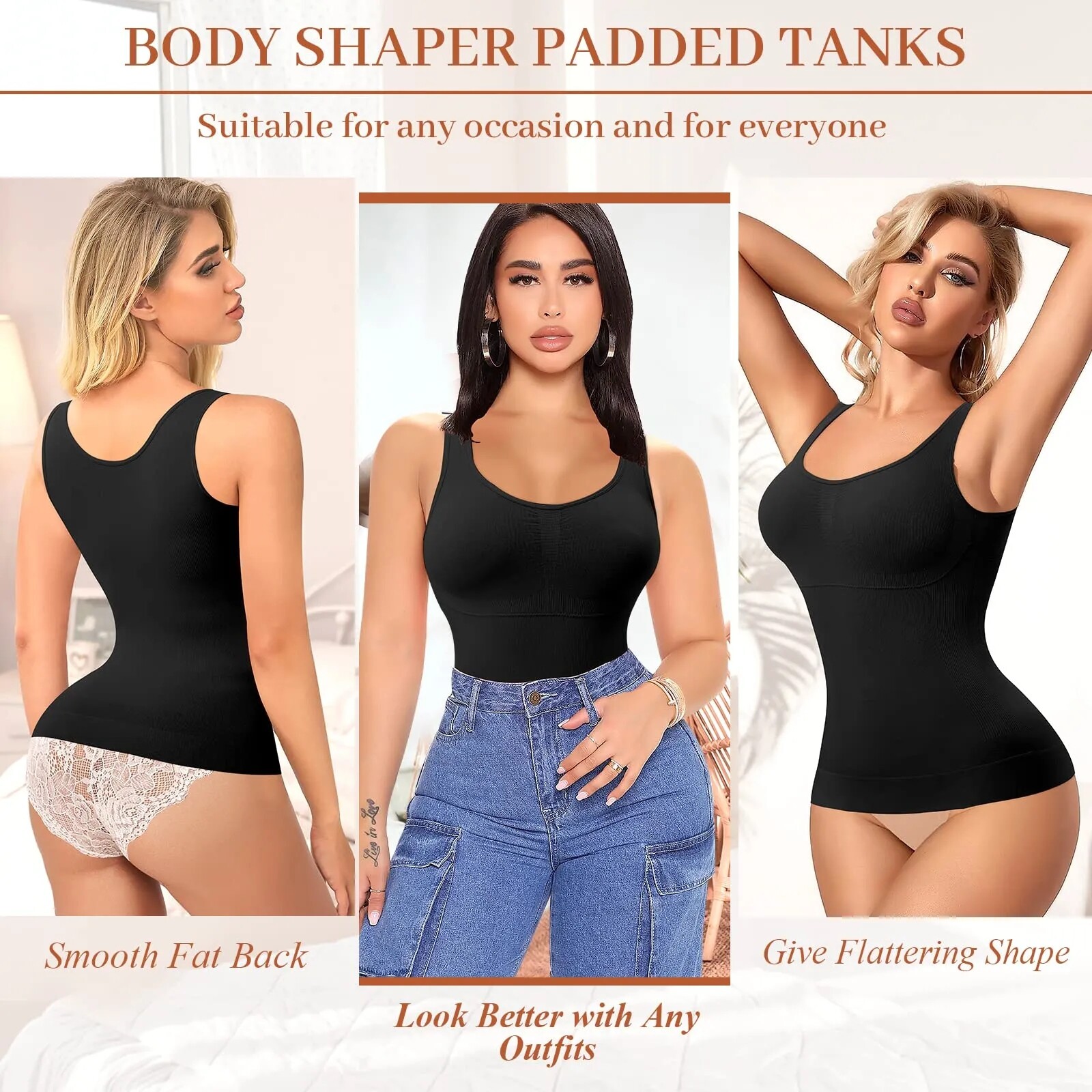 Women Built in Bra Cami Vest Seamless Tank Tops Shaper Belly Control Slimming US