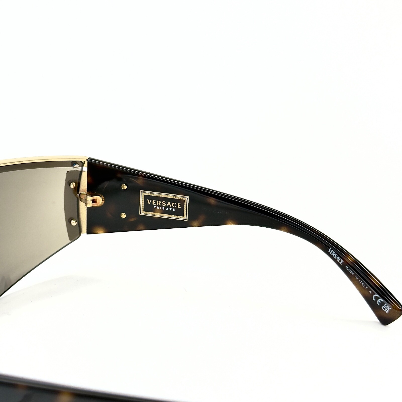 VERSACE 2197 TRIBUTE SHIELD Brown Gold Mirror VE2197 Unisex Wrap Mask Sunglasses