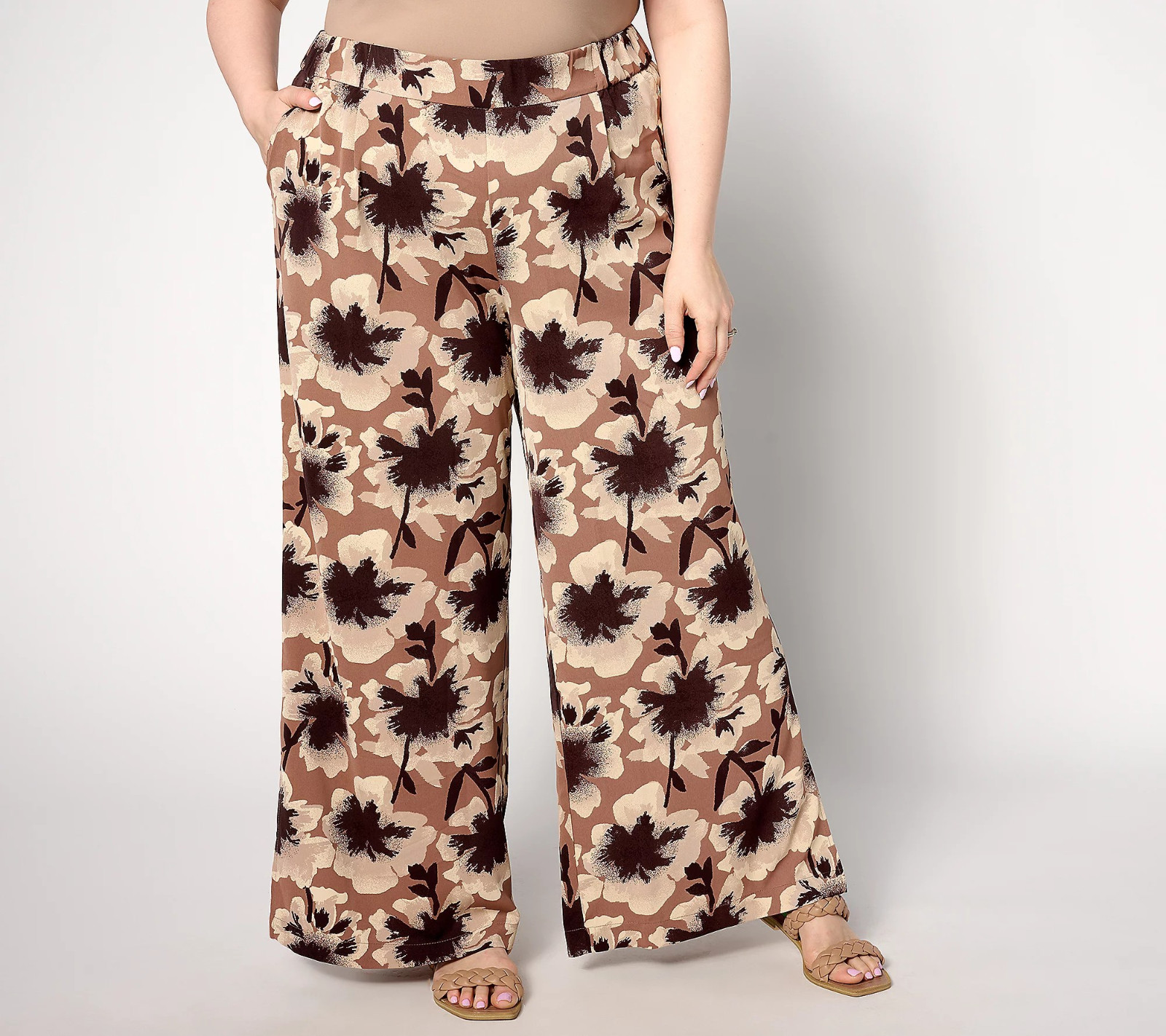Studio Park x Leah Williams Floral Soft-Woven Wide-Leg Pants Women’s PXL -Coffee