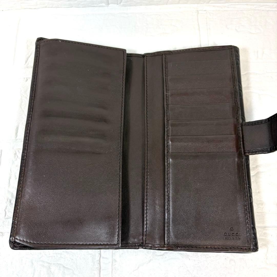 Gucci GUCCI Gucci Shima Long Wallet Logo Plate Dark Brown