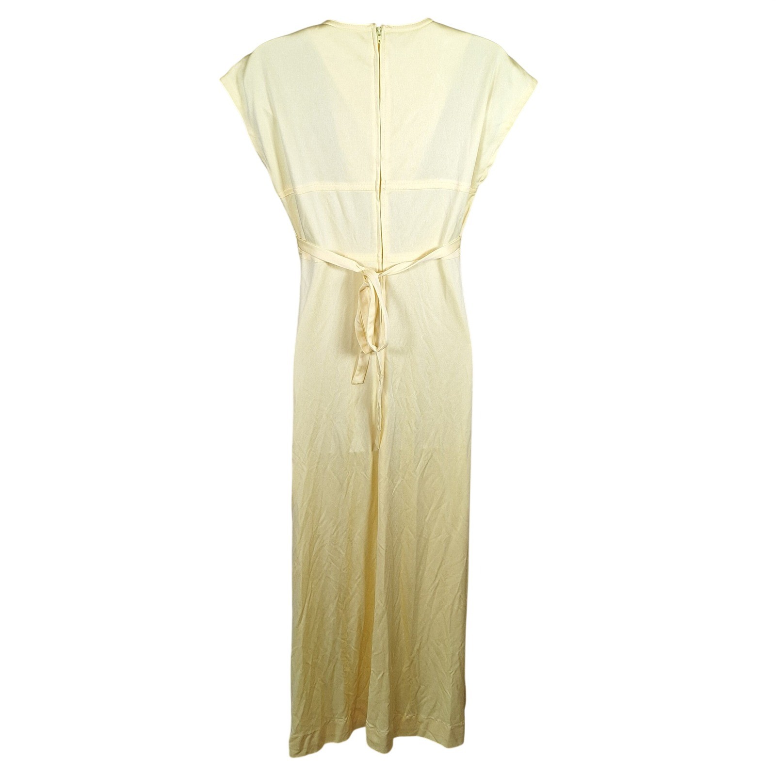 Malouf Vtg Butter Yellow Poly Empire Cap Sleeve Day Dress Maxi Floor Length 14