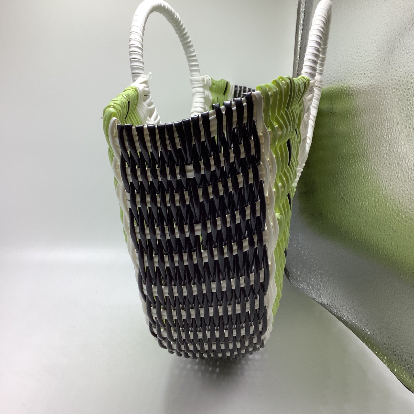 Lime Semi Circle Watermelon Shape Plastic Bag Beach Tote Woven Bag Top Handle