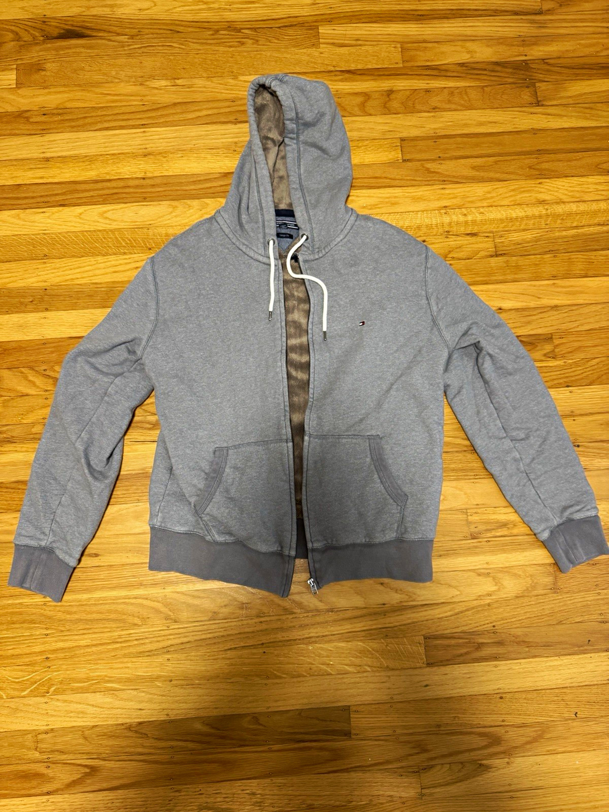 Tommy Hilfiger Vintage Fit Sherpa Lined Full Zip Hoodie Gray Men’s XL