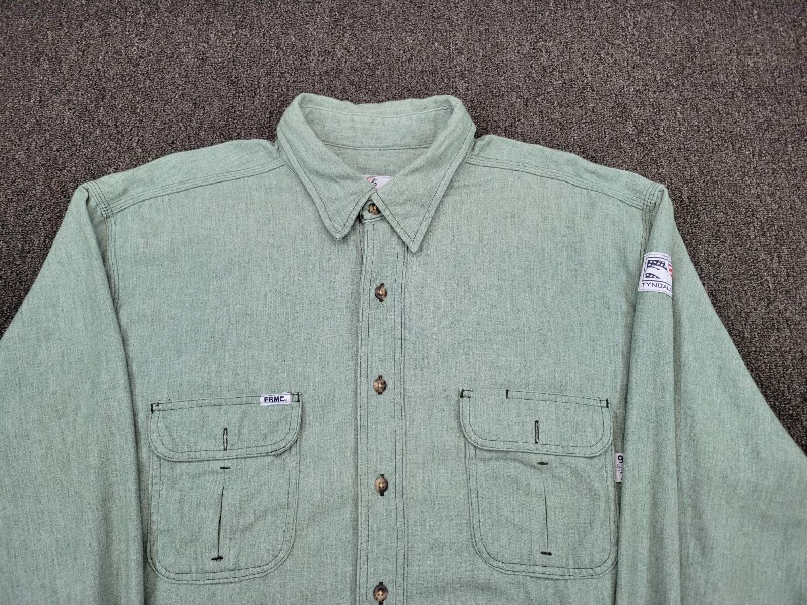 Tyndale FR Button Shirt Mens 2XLN Green Flame-Resistant CAT 2 ARC Rating 9.1 USA
